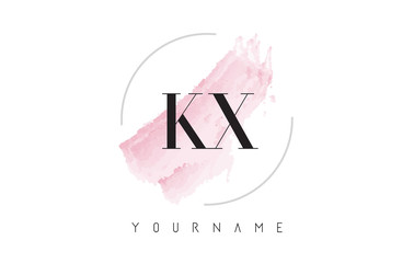 KX K X Watercolor Letter Logo Design with Circular Brush Pattern.