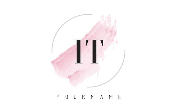 IT I T Watercolor Letter Logo Design with Circular Brush Pattern.