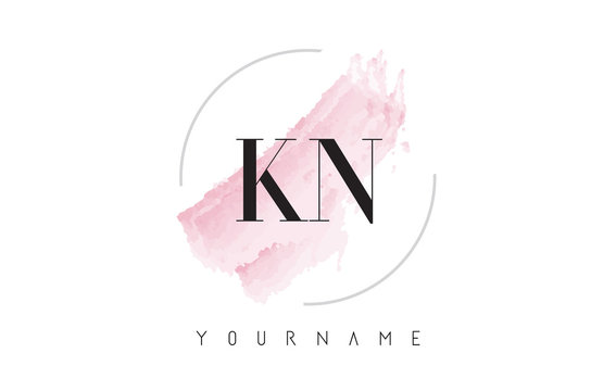 KN K N Watercolor Letter Logo Design with Circular Brush Pattern.