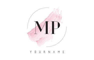 MP M P Watercolor Letter Logo Design with Circular Brush Pattern.