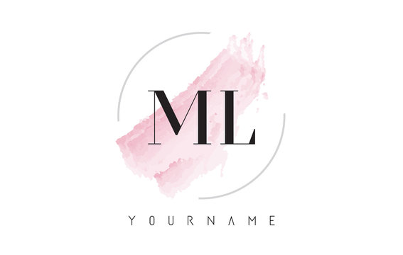 ML M L Watercolor Letter Logo Design with Circular Brush Pattern.