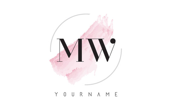 MW M W Watercolor Letter Logo Design with Circular Brush Pattern.