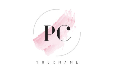PC P C Watercolor Letter Logo Design with Circular Brush Pattern.