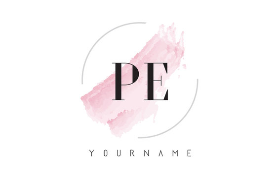 PE P E Watercolor Letter Logo Design with Circular Brush Pattern.