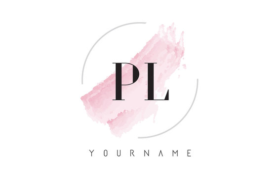 PL P L Watercolor Letter Logo Design with Circular Brush Pattern.