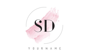 SD S D Watercolor Letter Logo Design with Circular Brush Pattern.