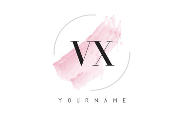 VX V X Watercolor Letter Logo Design with Circular Brush Pattern.