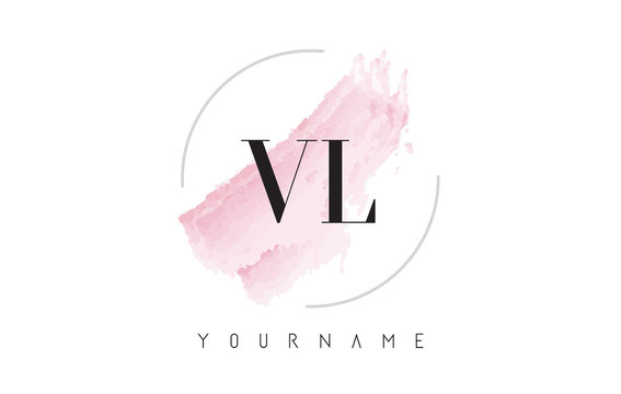 VL V L Watercolor Letter Logo Design with Circular Brush Pattern.