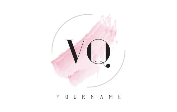 VQ V Q Watercolor Letter Logo Design with Circular Brush Pattern.