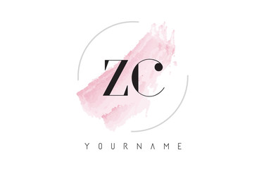 ZC Z C Watercolor Letter Logo Design with Circular Brush Pattern.