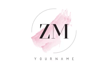 Foto op Aluminium ZM Z M Watercolor Letter Logo Design with Circular Brush Pattern. © ankreative