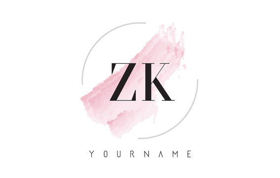 ZK Z K Watercolor Letter Logo Design with Circular Brush Pattern.