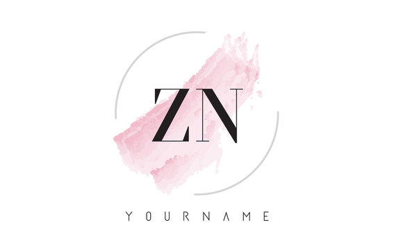 ZN Z N Watercolor Letter Logo Design with Circular Brush Pattern.