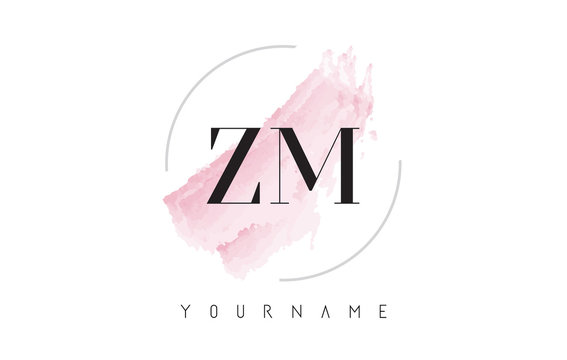 ZM Z M Watercolor Letter Logo Design with Circular Brush Pattern.