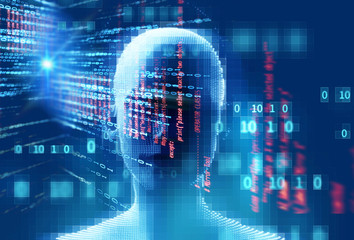 3d rendering of human  on geometric element technology background