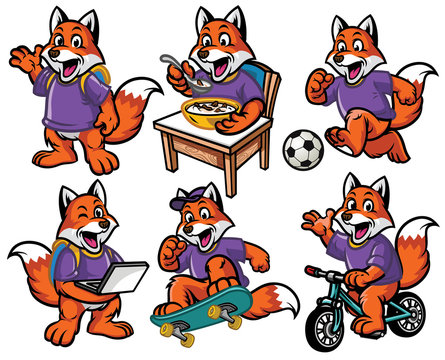 cartoon character set of cute little fox