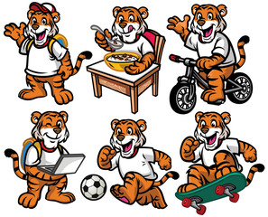 cartoon character set of cute little tiger