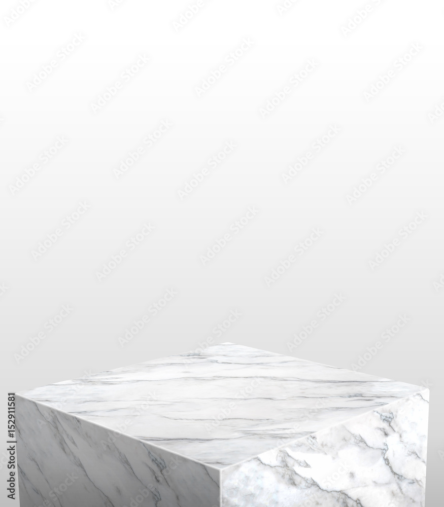 Aufkleber Product display stand made from white glossy marble with white copy space on top for adding content or design or replace your background,3d rendering