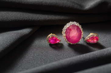 diamond ring and earring pink gem accessories set