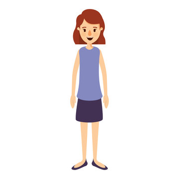 colorful image caricature full body woman with short hair in skirt vector illustration