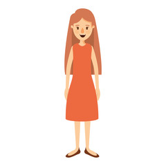 colorful image caricature full body woman with long hair and dressed vector illustration