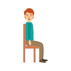 colorful image caricature full body guy sit in a chair looking to side vector illustration