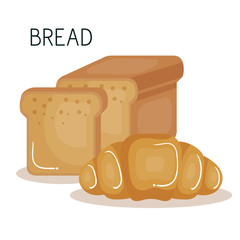 Bread loaf and croissant over white background. Vector illustration.