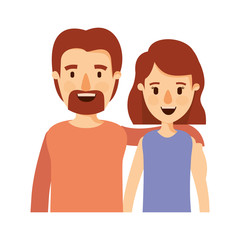 colorful image caricature half body couple woman with short hair and bearded man vector illustration