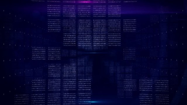 Abstract digital intro.BLUE.Flying fast through data number screen boxes.Technological background. Type1 