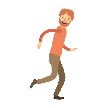 colorful image caricature full body man bearded running vector illustration