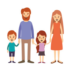 Fototapeta premium colorful image caricature family with parents and little kids taken hands vector illustration