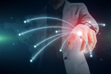 Global communications network, concept for business and social networking media