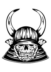 skull in samurai helmet with horns