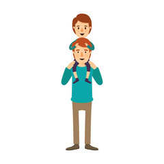 colorful image caricature young father with boy on his back vector illustration