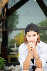 Asian woman in vintage style.