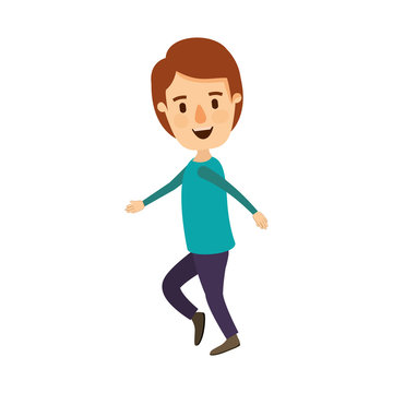 colorful image caricature full body guy with hairstyle dancing vector illustration