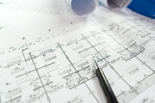 engineering diagram blueprint paper drafting project sketch © paulfourk