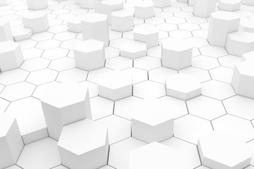 Light abstract background hexagons in geometric style in 3D rendering