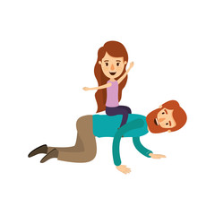 colorful image caricature bearded father with girl playing the horse on his back vector illustration