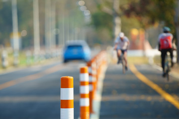 Flexible traffic bollard for bike lane.