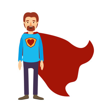 colorful image caricature full body super dad hero with beard vector illustration