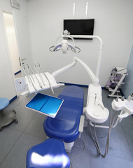 Dental clinic with special chair and dental care equipment