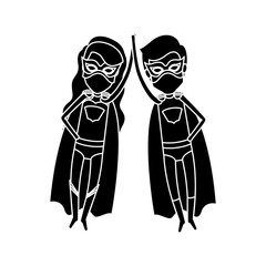 silhouette black front view superhero couple with clashing hands vector illustration