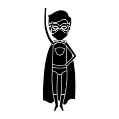 silhouette black full body posing superhero male with mask and cap vector illustration