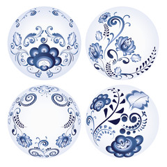 Round Blue Floral Ornaments