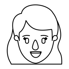 silhouette image caricature front view face closeup woman with short wavy hair vector illustration