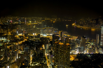 Fototapeta na wymiar Skyscrapers of Hong Kong at night.