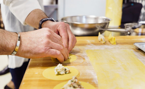 chef making ravioli