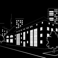 silhouette of buildings and streets at night