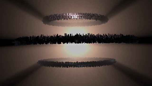 Dyson swarm, ring world. Alien megastructure surrounding a star , built to capture the energy needed by advanced civilizations. 3d animation . Triple ring structure.